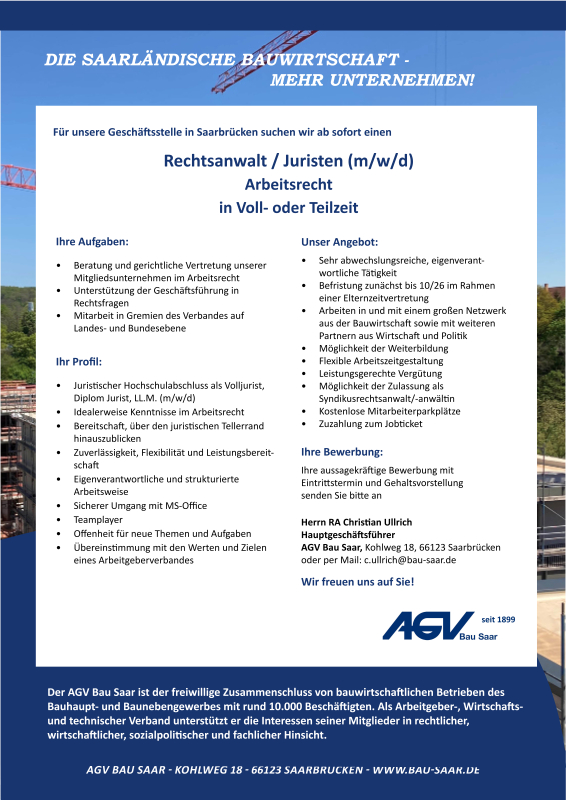 GESUCHT:  Jurist (m/w/d) in Voll- oder Teilzeit